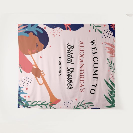 ウェディングシャワーのお出迎えピンクの写真撮影用背景 タペストリー (正面(横))