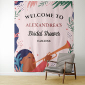 ウェディングシャワーのお出迎えピンクの写真撮影用背景 タペストリー (インサイチュ)