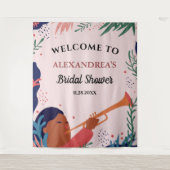 ウェディングシャワーのお出迎えピンクの写真撮影用背景 タペストリー (正面)