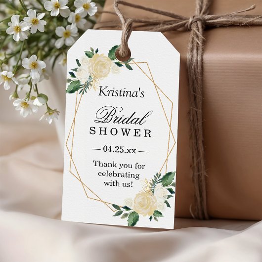 ウェディングシャワーのお礼の品 現代風ゴールドフレーム 緑の花 ギフトタグ