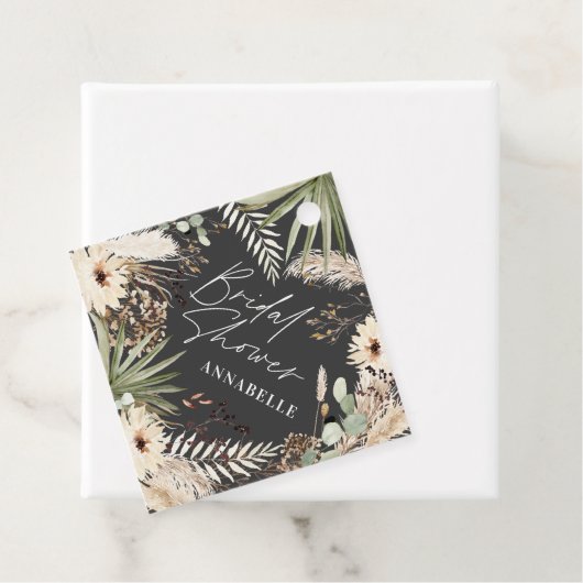 ウェディングシャワーのお礼の現代的なパンパスグラスと葉 フェイバータグ (インサイチュ)