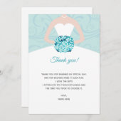 ウェディングシャワーのお礼カード　ターコイズの渦巻きドレス サンキューカード (正面/裏面)