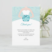 ウェディングシャワーのお礼カード ターコイズ ドレス サンキューカード (スタンド正面)