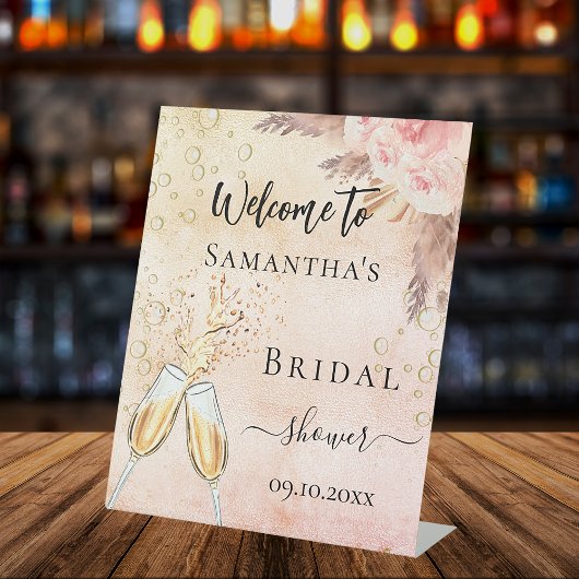 ウェディングシャワーのお祝い バブル ブランシュ ローズ フローラル ウェルカム 台座サイン