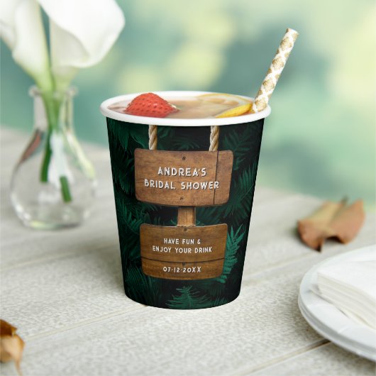 ウェディングシャワーのためのガーデンリーフ＆ハンガーウッドデザイン 紙コップ (インサイチュ)
