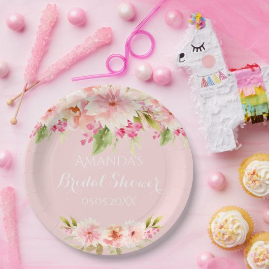 ウェディングシャワーのためのソフトなピンクの花 ペーパープレート (パーティー)