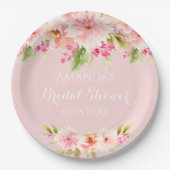 ウェディングシャワーのためのソフトなピンクの花 ペーパープレート (正面)
