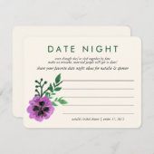 ウェディングシャワーのためのデートナイトのアイデアカード | パープルパンジー (正面/裏面)