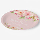 ウェディングシャワーのためのブッシュピンクの花 ペーパープレート (アングル)