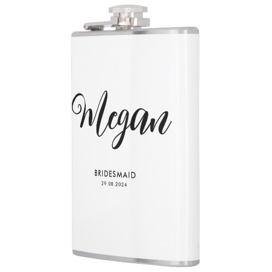 ウェディングシャワーのためのモダンスクリプトの花嫁の友人へのプレゼント フラスク (左)