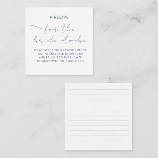 ウェディングシャワーのための同封カード「レシピ」 エンクロージャーカード (正面/裏面)