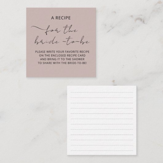 ウェディングシャワーのための封入カード「レシピ」 エンクロージャーカード (正面/裏面)
