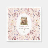 ウェディングシャワーのための水彩のワイルドフラワーと本のスタック スタンダードカクテルナプキン (正面)