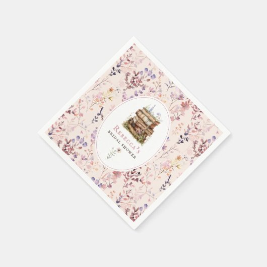 ウェディングシャワーのための水彩のワイルドフラワーと本のスタック スタンダードカクテルナプキン (角)