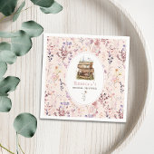 ウェディングシャワーのための水彩のワイルドフラワーと本のスタック スタンダードカクテルナプキン