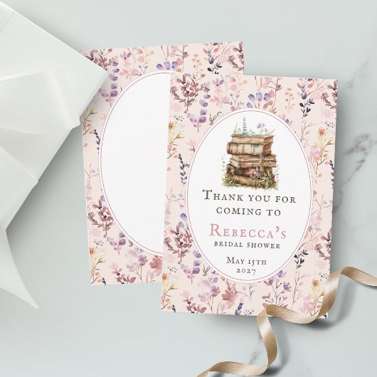 ウェディングシャワーのための水彩のワイルドフラワーの本のスタック サンキューカード