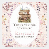 ウェディングシャワーのための水彩のワイルドフラワーの本のスタック スクエアシール (正面)