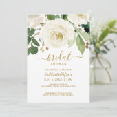 ウェディングシャワーのための水彩画の花束 白とグリーン 招待状 (スタンド正面)
