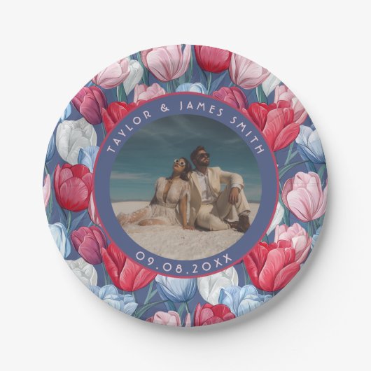 ウェディングシャワーのための美しいチューリッププレート ペーパープレート (正面)