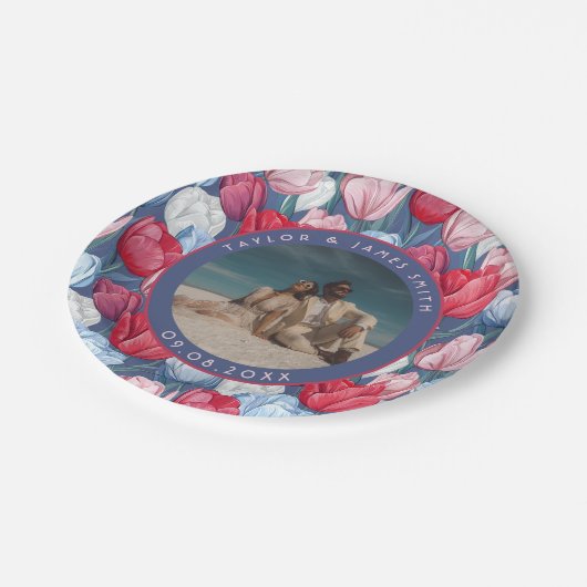 ウェディングシャワーのための美しいチューリッププレート ペーパープレート (アングル)