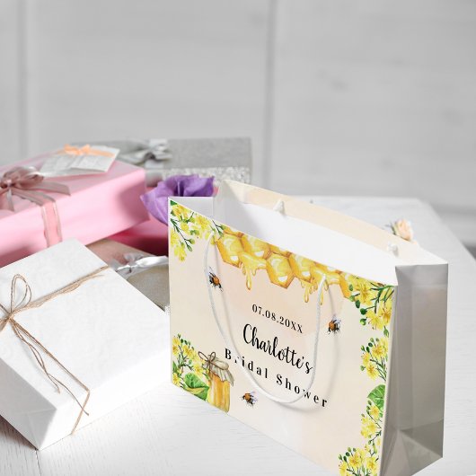 ウェディングシャワーのための、ひらひらと飛ぶミツバチの蜂蜜のような黄色の花の名前 ラージペーパーバッグ