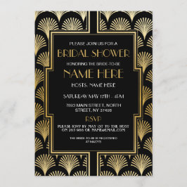 ウェディングシャワーのアートデコ 1920年代 ブラックとゴールドパーティー 招待状