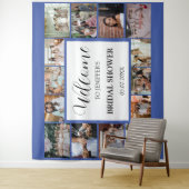 ウェディングシャワーのウェルカムスクリプト ブルー フォトコラージュ タペストリー (インサイチュ)