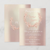 ウェディングシャワーのオリーブの花輪 ピンクのローズゴールド 招待状 (正面/裏面)