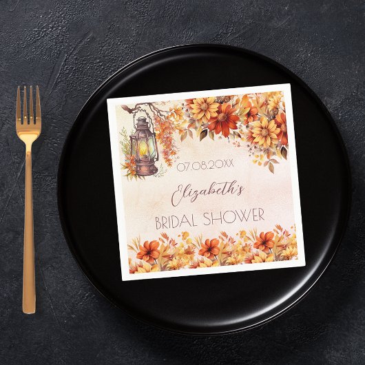 ウェディングシャワーのオレンジの花のラスティックなランタン スタンダードカクテルナプキン