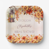 ウェディングシャワーのオレンジの花のラスティックなランタン ペーパープレート (正面)