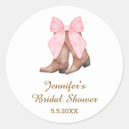 ウェディングシャワーのカウガールブーツにリボン付きのウエスタン風 ラウンドシール