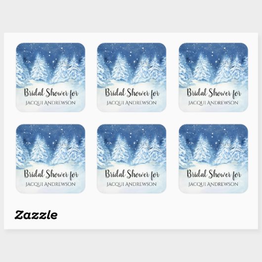 ウェディングシャワーのギフトシール 冬の雪の森の木々 スクエアシール (シート)