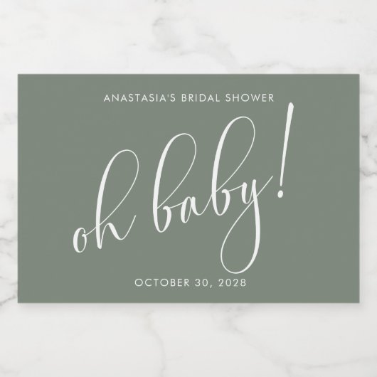 ウェディングシャワーのギフト サボグリーン ミニマル スパークリングワインラベル (シングルラベル)