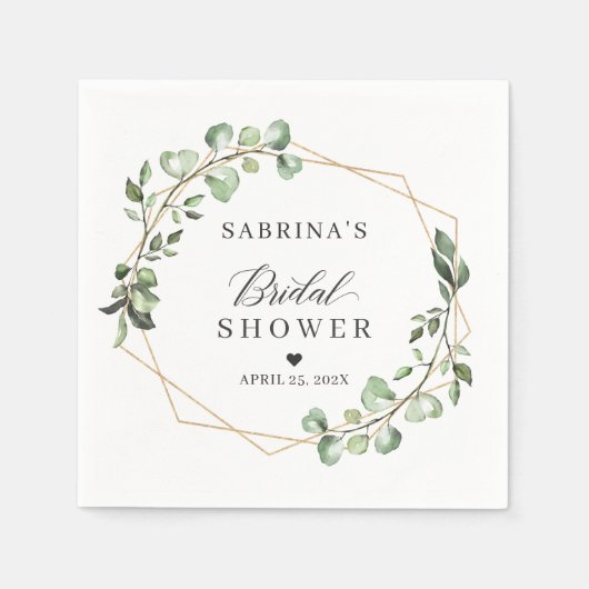 ウェディングシャワーのグリーン イucalyptusの葉 幾何学 スタンダードカクテルナプキン (正面)