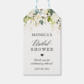 ウェディングシャワーのグリーン 白いバラの花 ギフトタグ (正面)