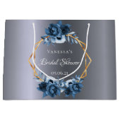 ウェディングシャワーのシルバー ネイビーブルーの花の名前 ラージペーパーバッグ (正面)