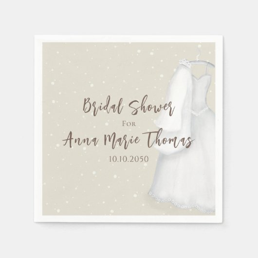 ウェディングシャワーのシンプルなドレス モダンな花  スタンダードカクテルナプキン (正面)