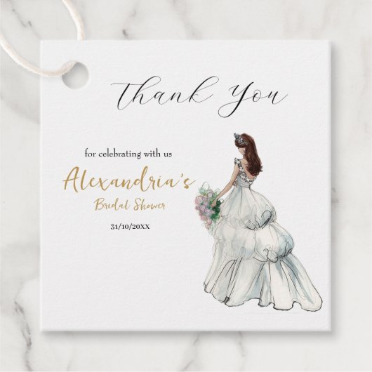 ウェディングシャワーのドレスをカスタマイズしてくれてありがとう フェイバータグ (正面)