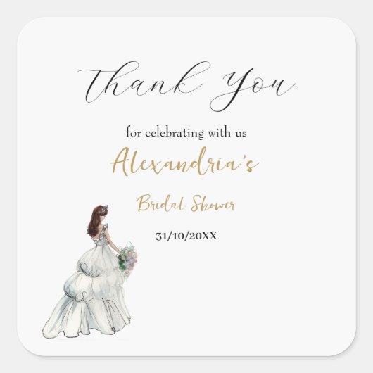 ウェディングシャワーのドレスをカスタマイズしよう お礼 スクエアシール (正面)