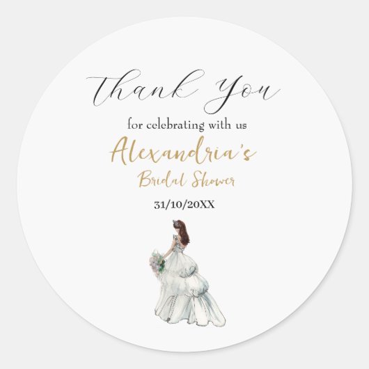 ウェディングシャワーのドレスをカスタマイズ ギフト ありがとう ラウンドシール (正面)