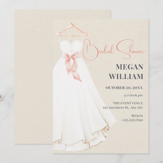 ウェディングシャワーのドレス 招待状 (正面/裏面)