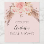 ウェディングシャワーのパンパスグラスとバラ色の花の名前 ワインラベル (シングルラベル)