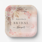 ウェディングシャワーのパンパス草とバラの花の蝶 ペーパープレート (正面)