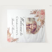 ウェディングシャワーのパンパス草とブッシュピンクのアーチ写真 タペストリー (正面(横))