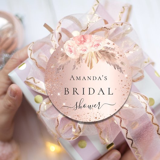 ウェディングシャワーのパンパス草とローズゴールドの花  ラウンドシール