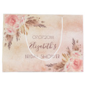 ウェディングシャワーのパンパス草とローズゴールドピンクの花 ラージペーパーバッグ (裏面)