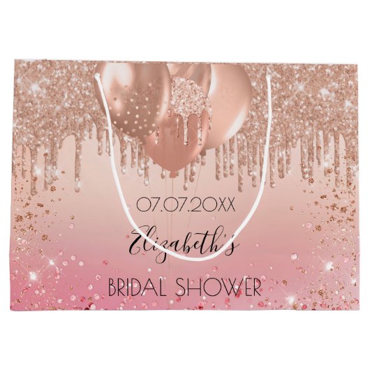 ウェディングシャワーのピンクのローズ風船 ラージペーパーバッグ (裏面)