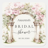 ウェディングシャワーのピンクの花のマーブルアーチ スクエアシール (正面)