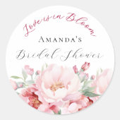 ウェディングシャワーのピンクの花束 愛が咲く ラウンドシール (正面)