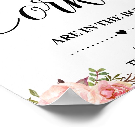 ウェディングシャワーのピンクの花柄ゲーム看板　栓の数当てゲーム ポスター (角)